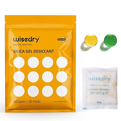 wisedry Silica Gel Sachets Bags 10 Gram x 30 Packs with Orange Beads