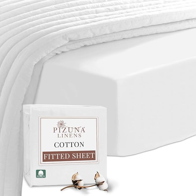 Pizuna 100% Cotton Double Fitted Sheet White