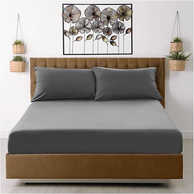 Microfiber Fitted Sheet Double - Plain Bed Sheets - Deep Pocket