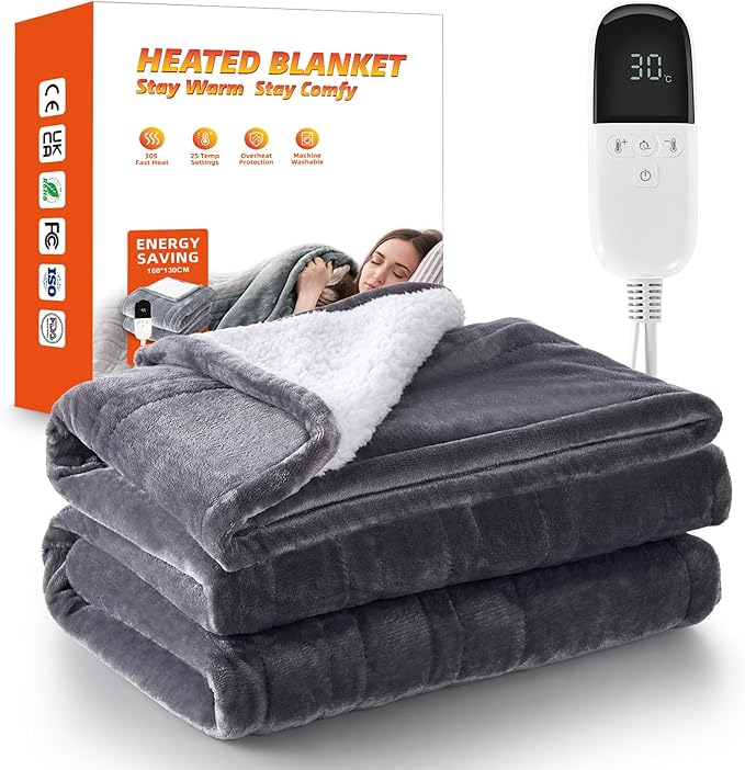 Lillo Heated Blanket,  Electric Blanket with 25 Heat Levels
