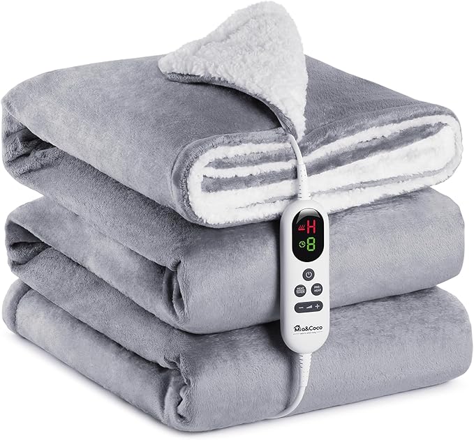 Mia&Coco Electric Heated Blanket Throw Flannel Sherpa