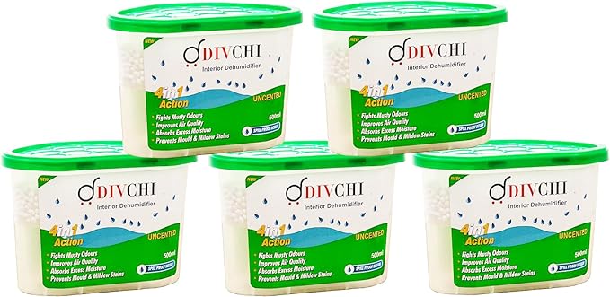 DIVCHI Dehumidifier 500ml Pack of 5 Condensation Remover Moisture Absorber Dehumidifiers for Damp