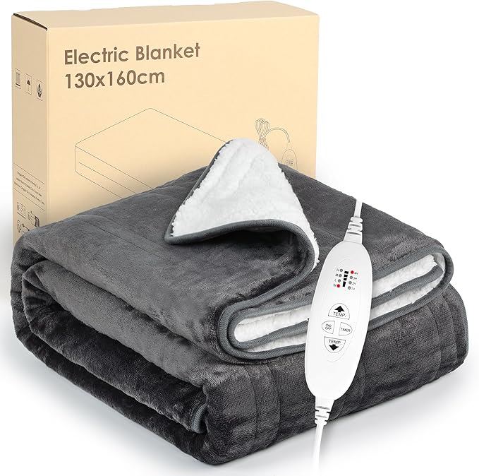 Lyssiefeel Electric Heated Blanket Throw,Flannel+Sherpa fleece Heated Blanket