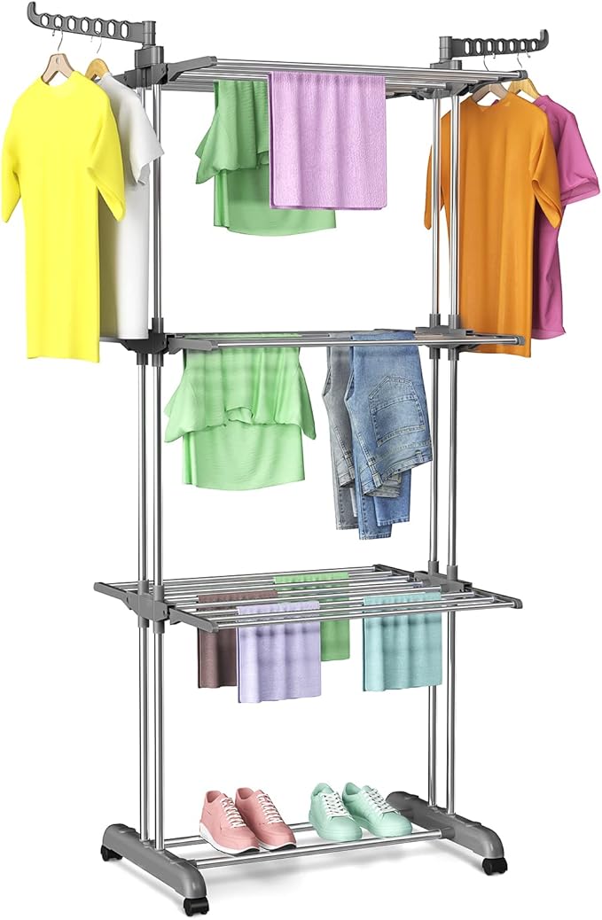 Innotic Airer Clothes Drying Rack 4 Tier Foldable Rolling Stainless Laundry Dryer
