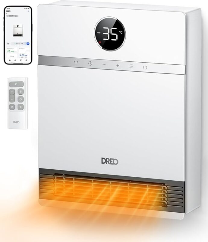 Dreo Smart Electric Wall Heater, 28dB Silent Ceramic Space Heaters for Home