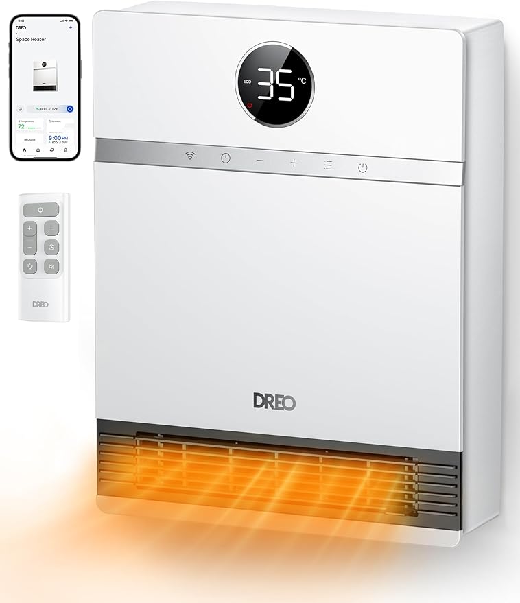 Dreo Smart Electric Wall Heater, 28dB Silent Ceramic Space Heaters for Home