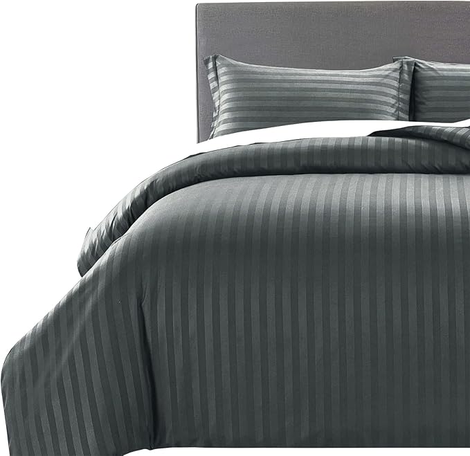 MOONLIGHT20015 Double Duvet Set Reversible Stripes Satin Double Bedding Set 