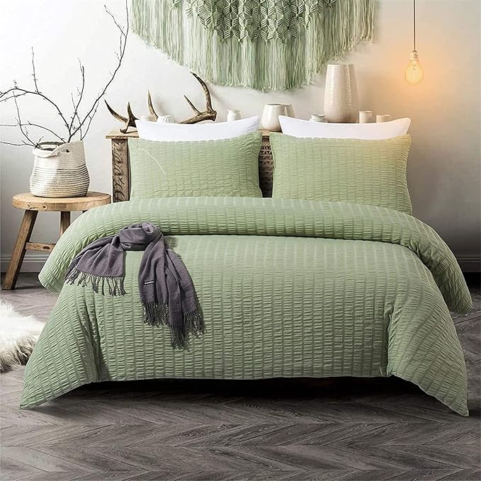 King Size Green Classic Seersucker Duvet Cover