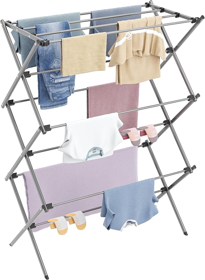 HOMIDEC Clothes Airer,3-Tier Foldable Clothes Drying Rack